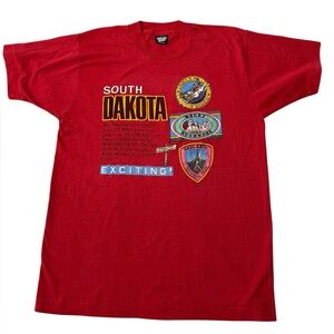 Vintage 1990 South Dakota Graphic Tee Screen Stars USA Made Red Large